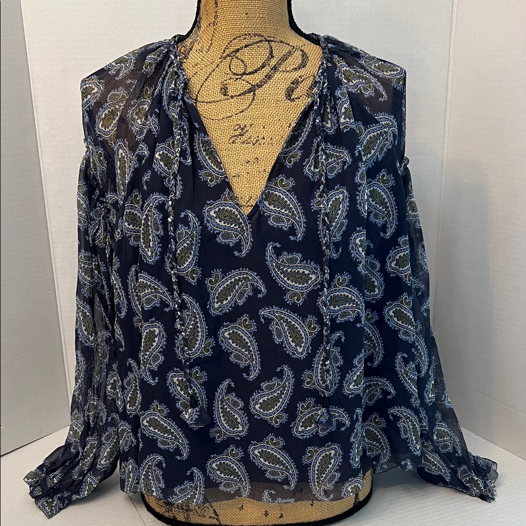 Unsubscribed Silk Paisley Oversized Boho Blouse Size 2